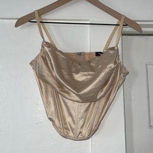 Urban Outfitters satin corset zip up top in gold